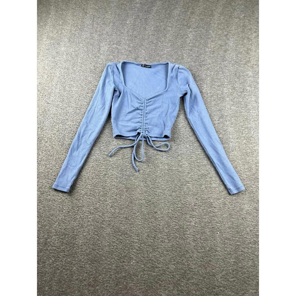 ZARA Light Blue Long Sleeve Crop Top with Drawstring Size Small‎